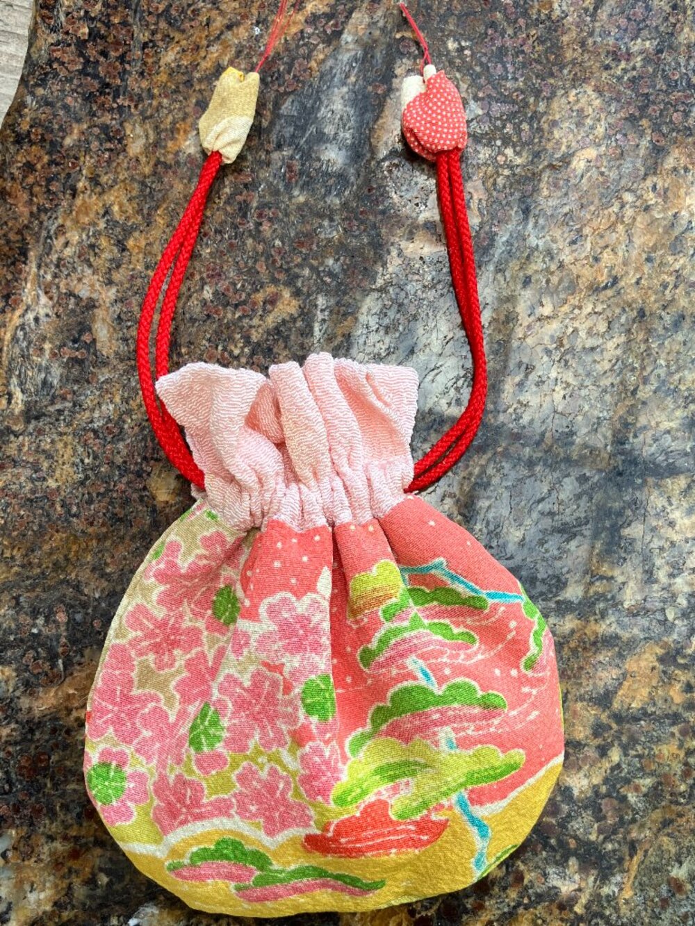 🌸💕 Vintage Japanese Kimono Drawstring Pouch Bag 💕🌸